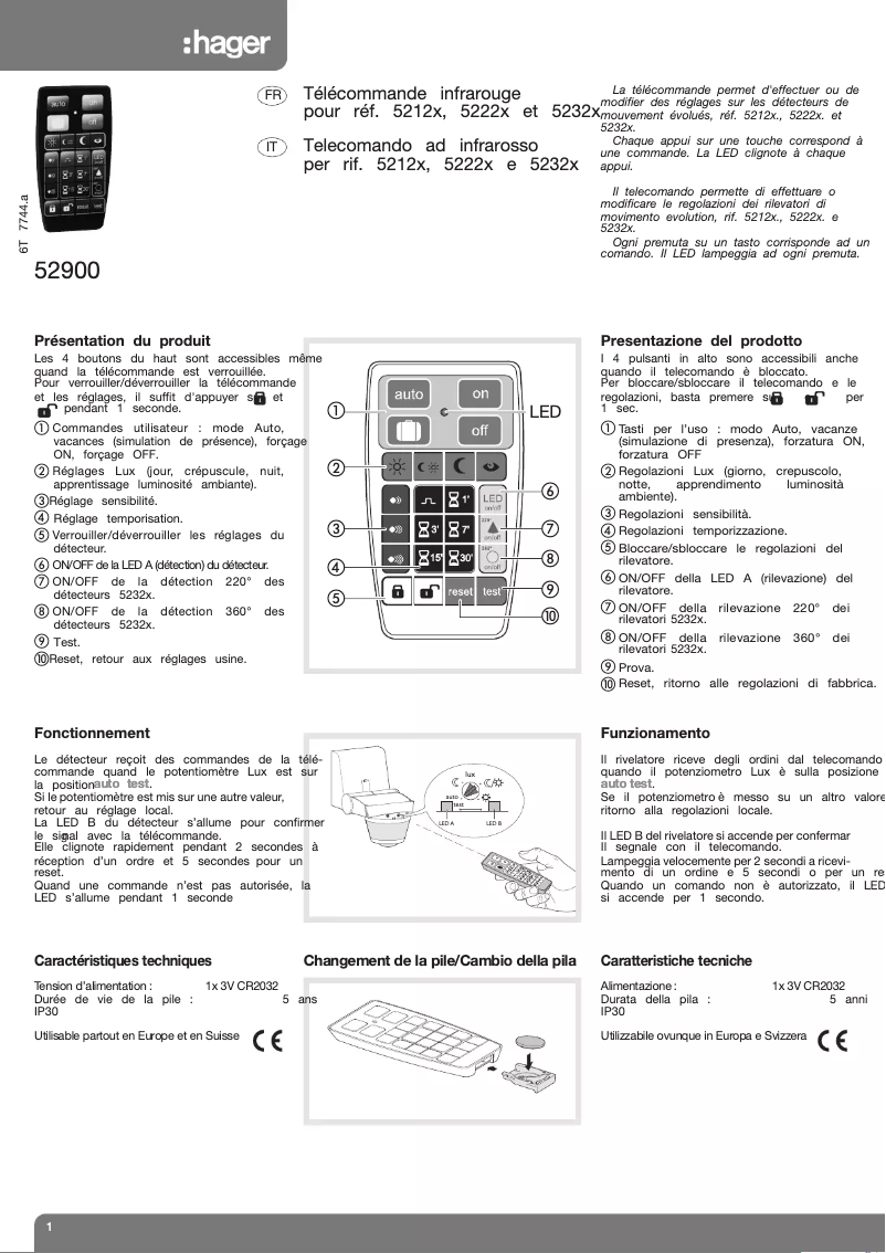 Page 1 de la notice Manuel utilisateur Hager 52900