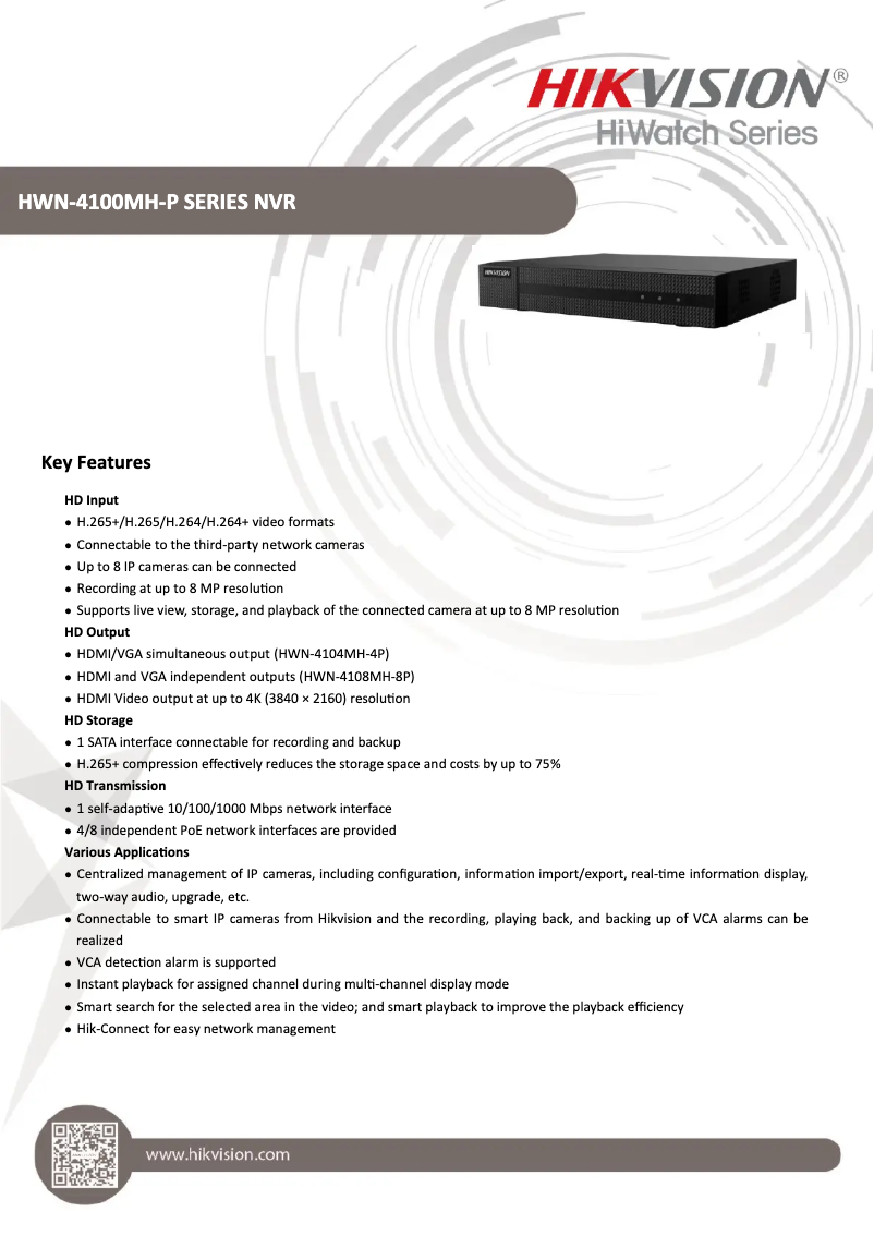 Page 1 de la notice Fiche technique Hikvision HWN-4108MH-8P