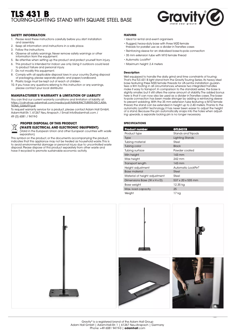 Page n°1 - Manuel utilisateur Gravity TLS 431 B