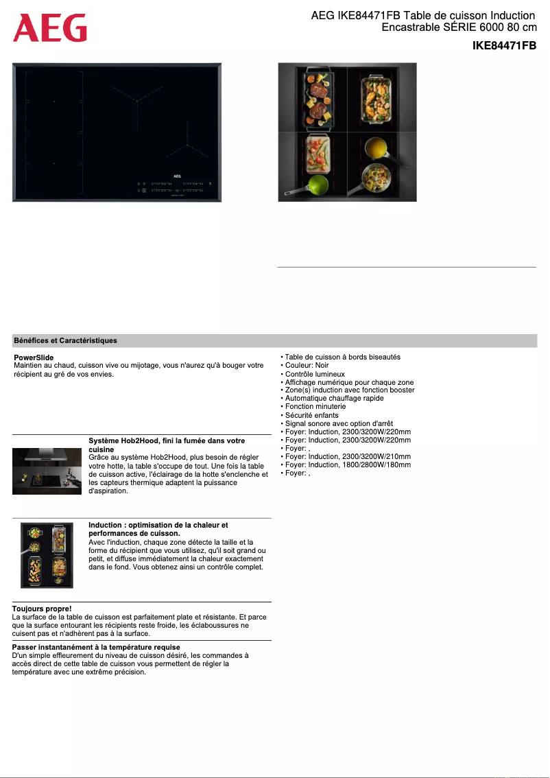 Page 1 de la notice Fiche technique AEG IKE84471FB