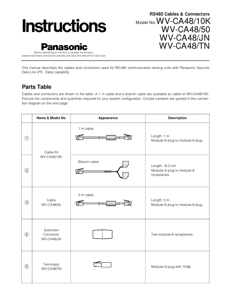 Page 1 de la notice Manuel utilisateur Panasonic WV-CA48