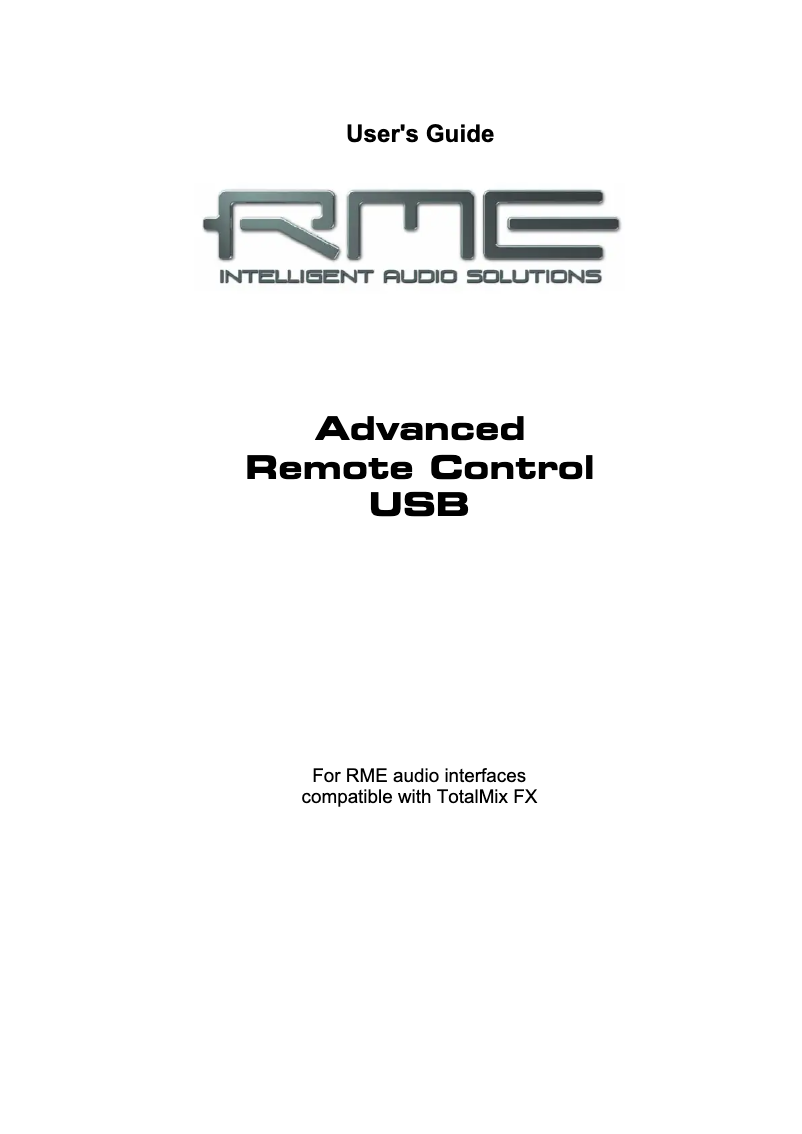 Page 1 de la notice Manuel utilisateur RME ARC USB