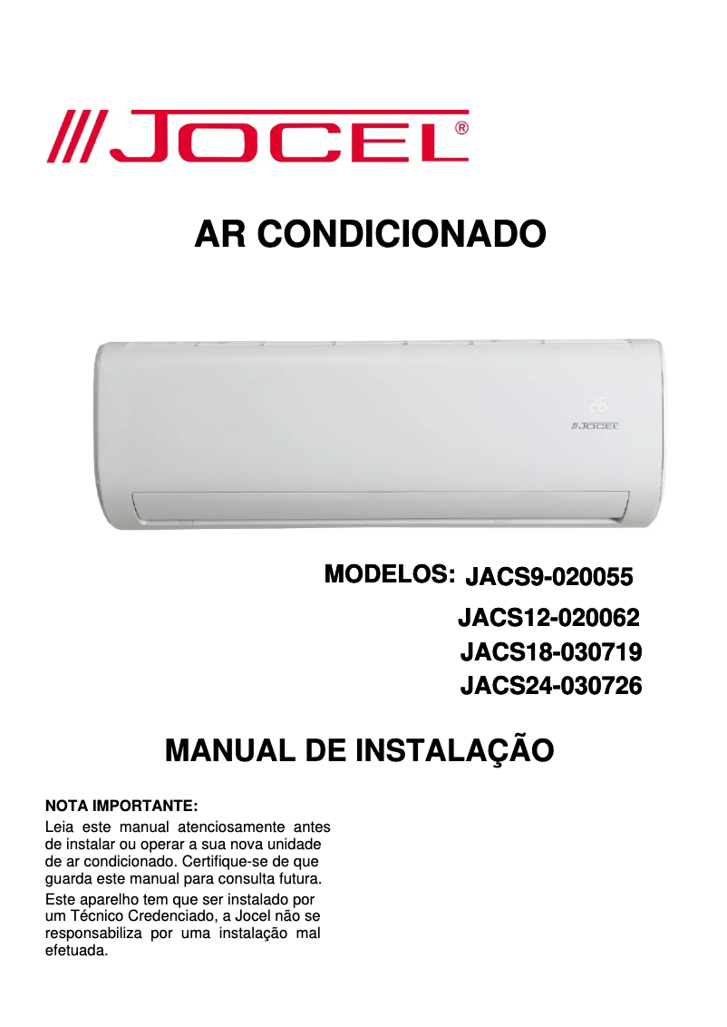 Page 1 of the manual Installation Guide Jocel JACS24-030726