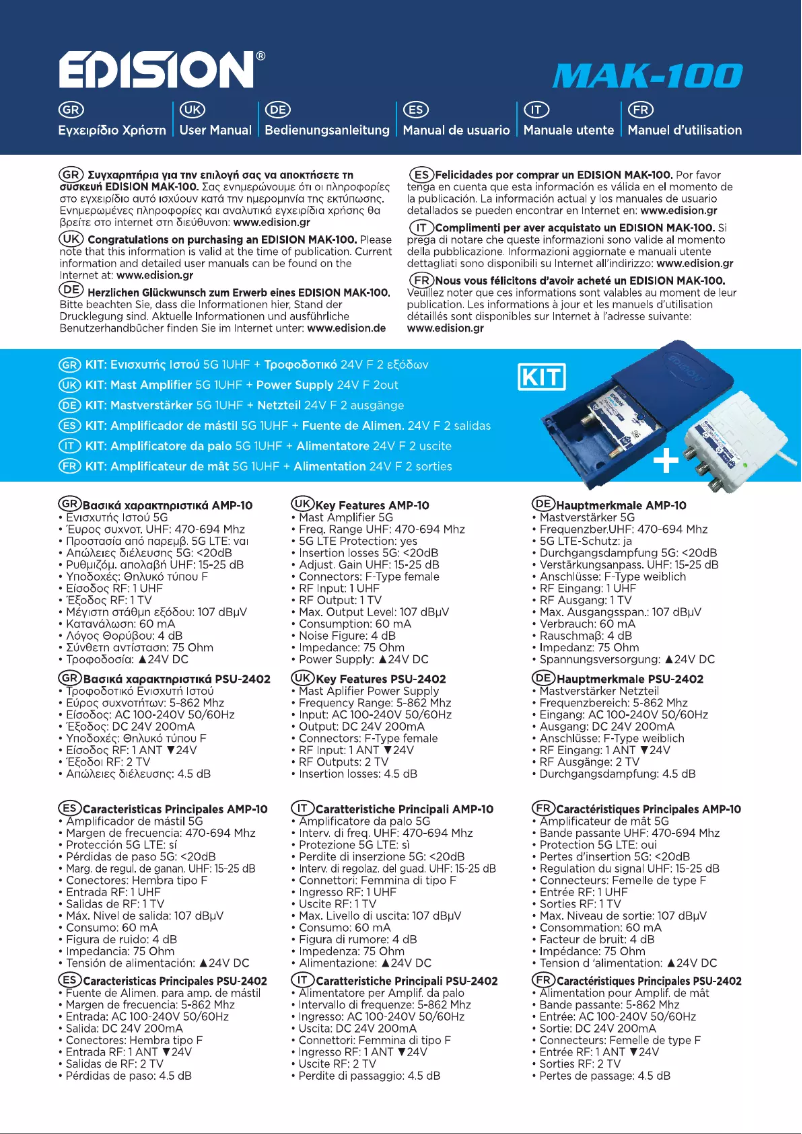 Page n°1 - Manuel utilisateur Edision MAK-300
