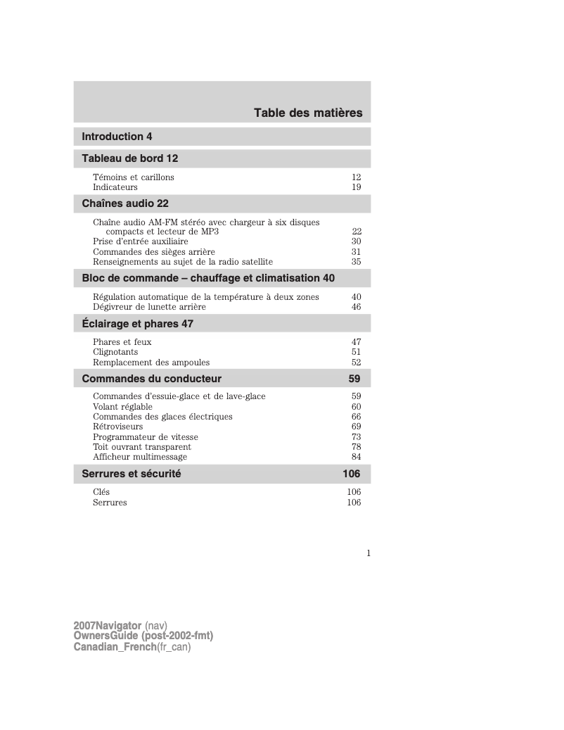 Page n°1 - Manuel utilisateur Lincoln Navigator (2007)