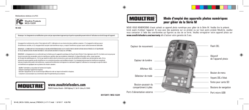 Page 1 of the manual User Manual Moultrie W-40i