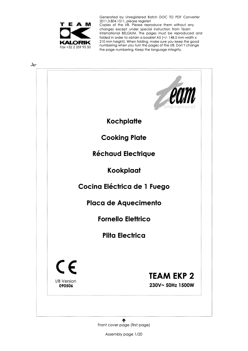 Page 1 de la notice Manuel utilisateur Team EKP 2