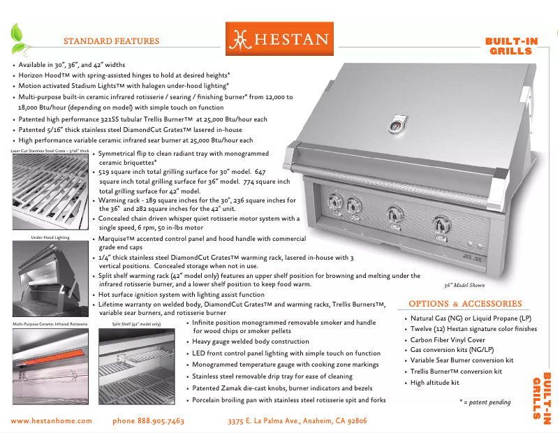 Page 1 de la notice Fiche technique Hestan GMBR42-NG-TQ