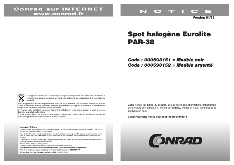 Page 1 de la notice Manuel utilisateur Eurolite PAR-38