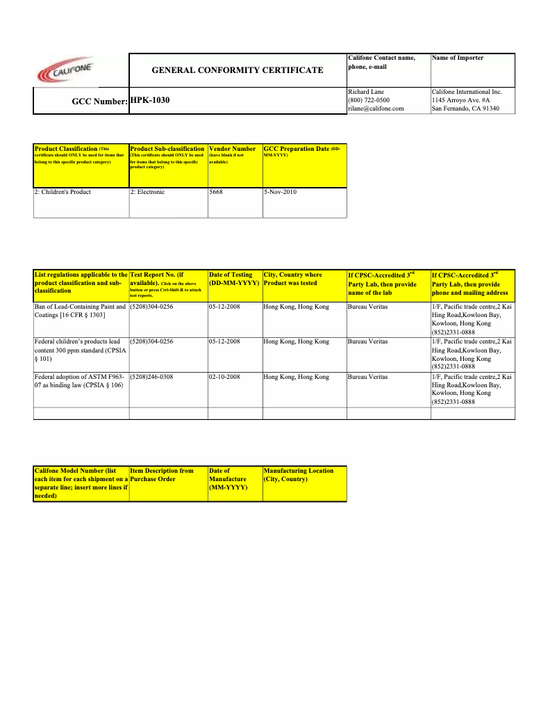Page n°1 - Manuel utilisateur Califone Titanium HPK-1030