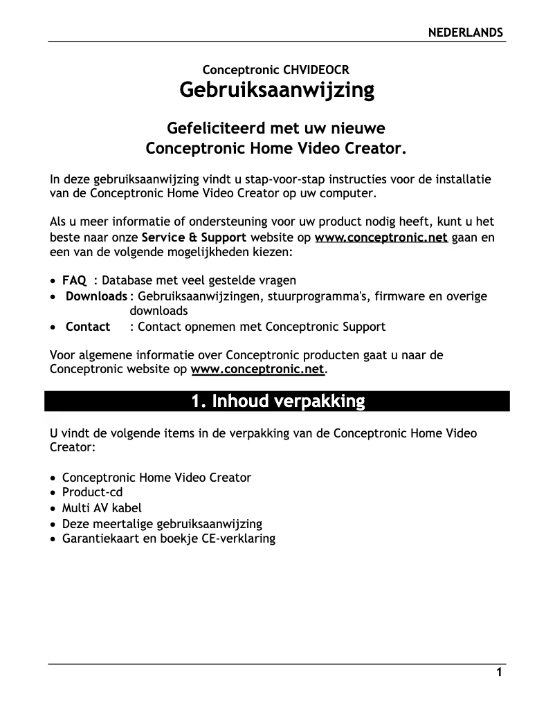 Page n°1 - Manuel utilisateur Conceptronic CHVIDEOCR