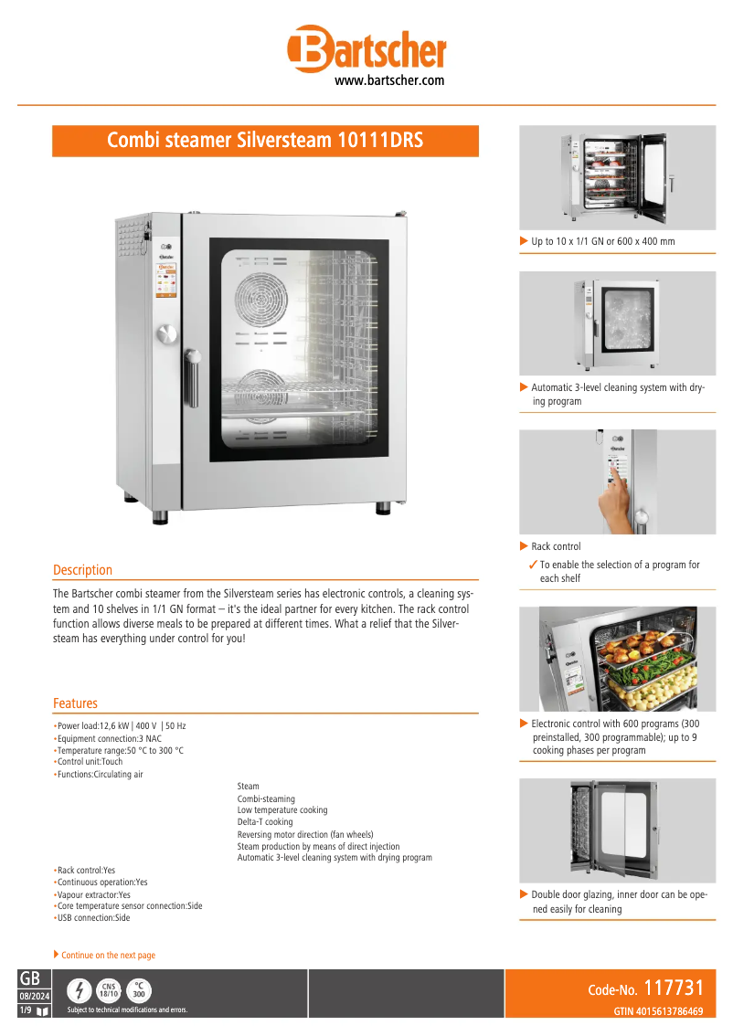 Page 1 de la notice Fiche technique Bartscher 117731