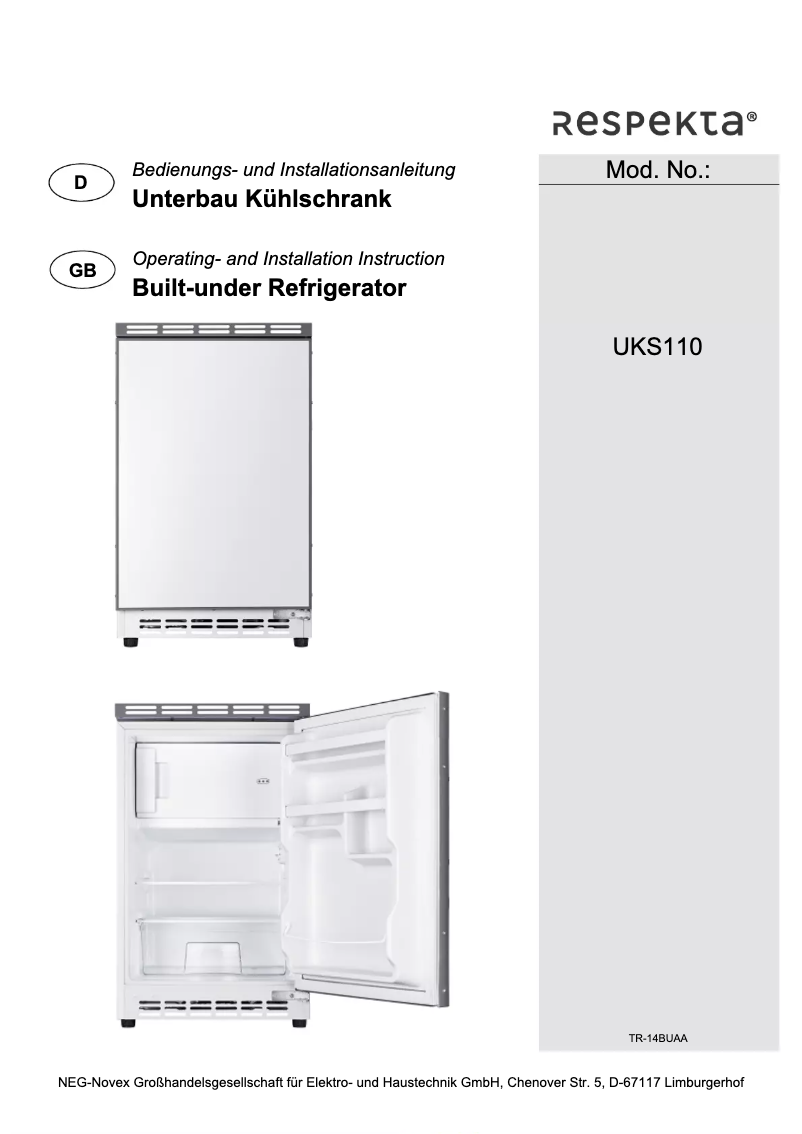 Page 1 de la notice Manuel utilisateur Respekta Ilian UKS110
