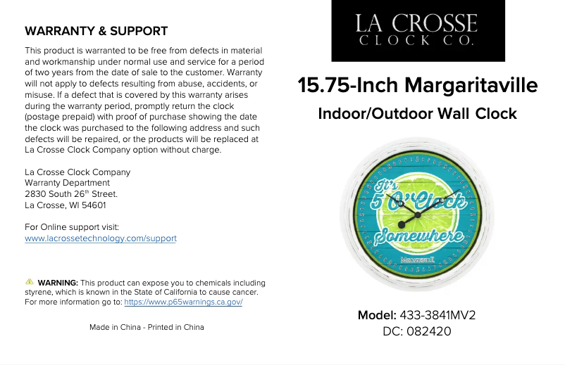 Page 1 de la notice Manuel utilisateur La Crosse Technology 433-3841MV2