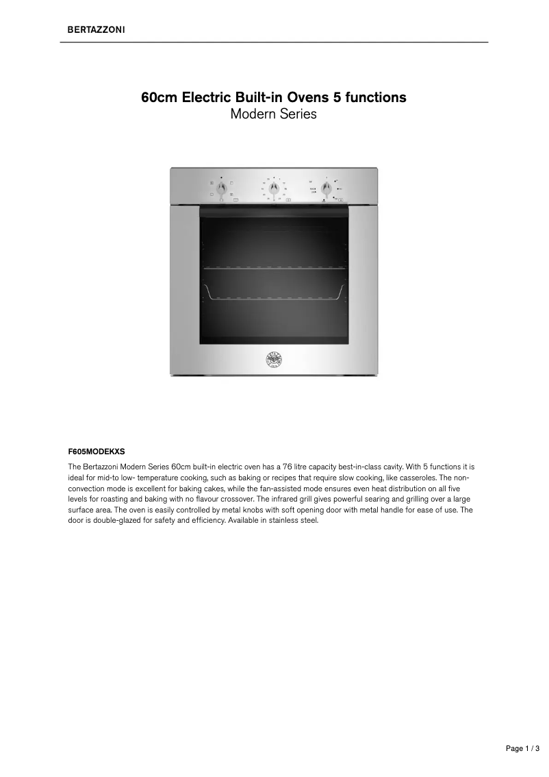 Page 1 de la notice Fiche technique Bertazzoni F605MODEKXS