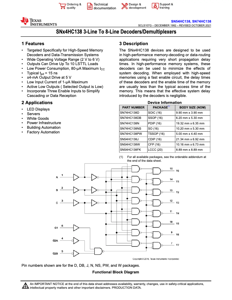 Page 1 de la notice Manuel utilisateur Texas Instruments SN74HC138D
