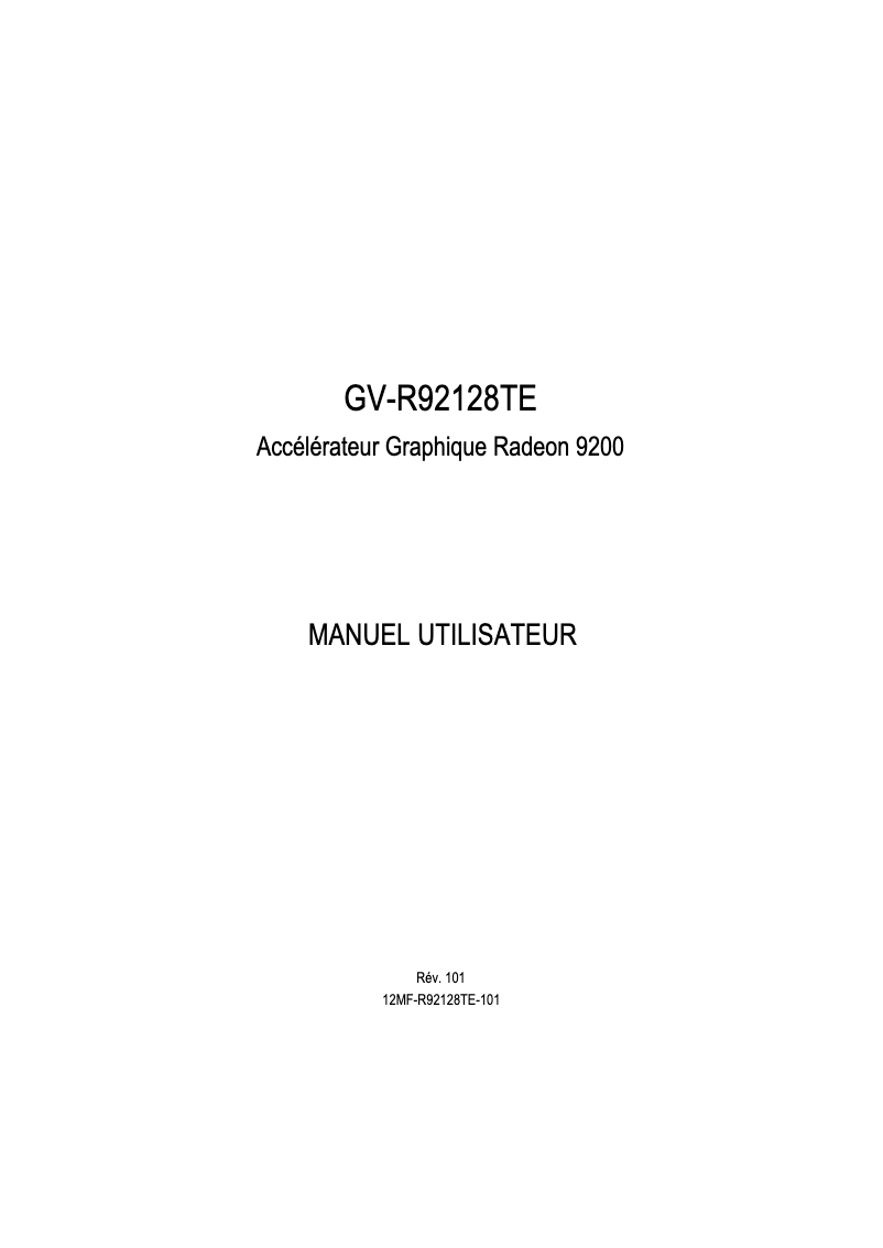 Page 1 de la notice Manuel utilisateur Gigabyte GV-R92128TE