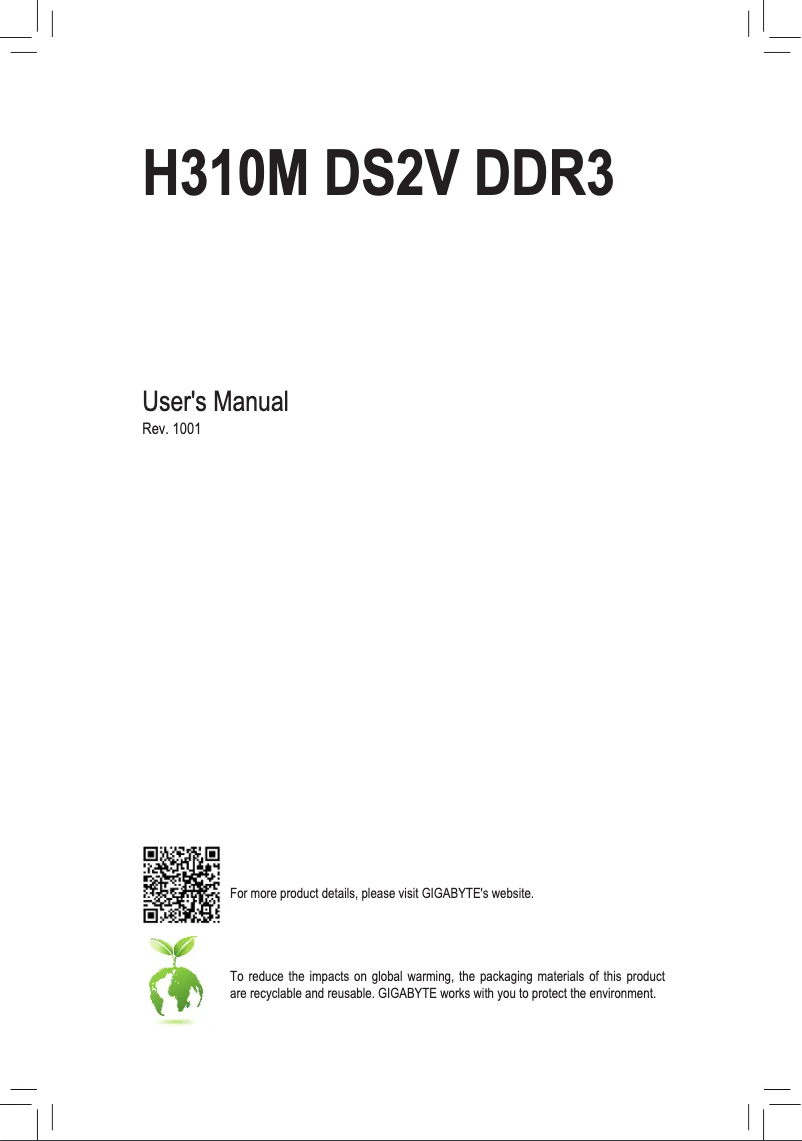 Page n°1 - Manuel utilisateur Gigabyte H310M DS2V DDR3