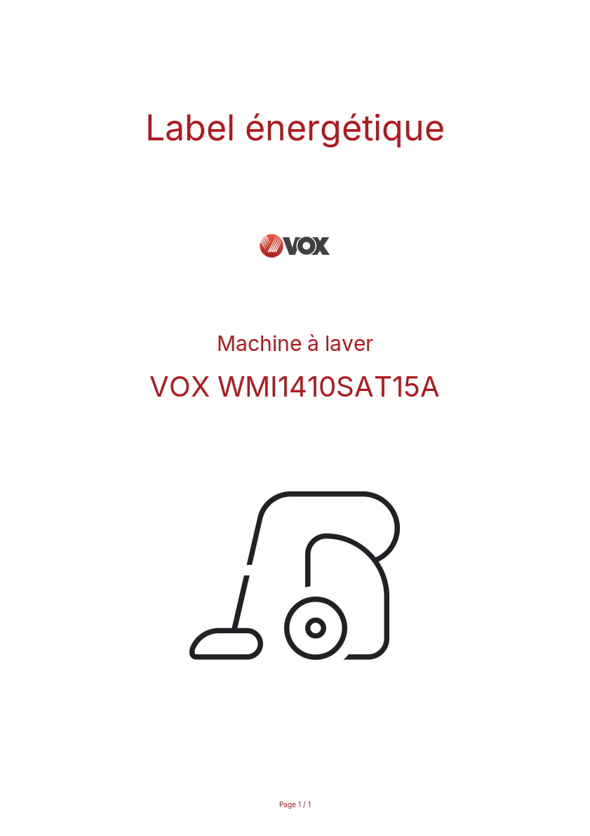 Page n°1 - Label énergétique VOX WMI1410SAT15A