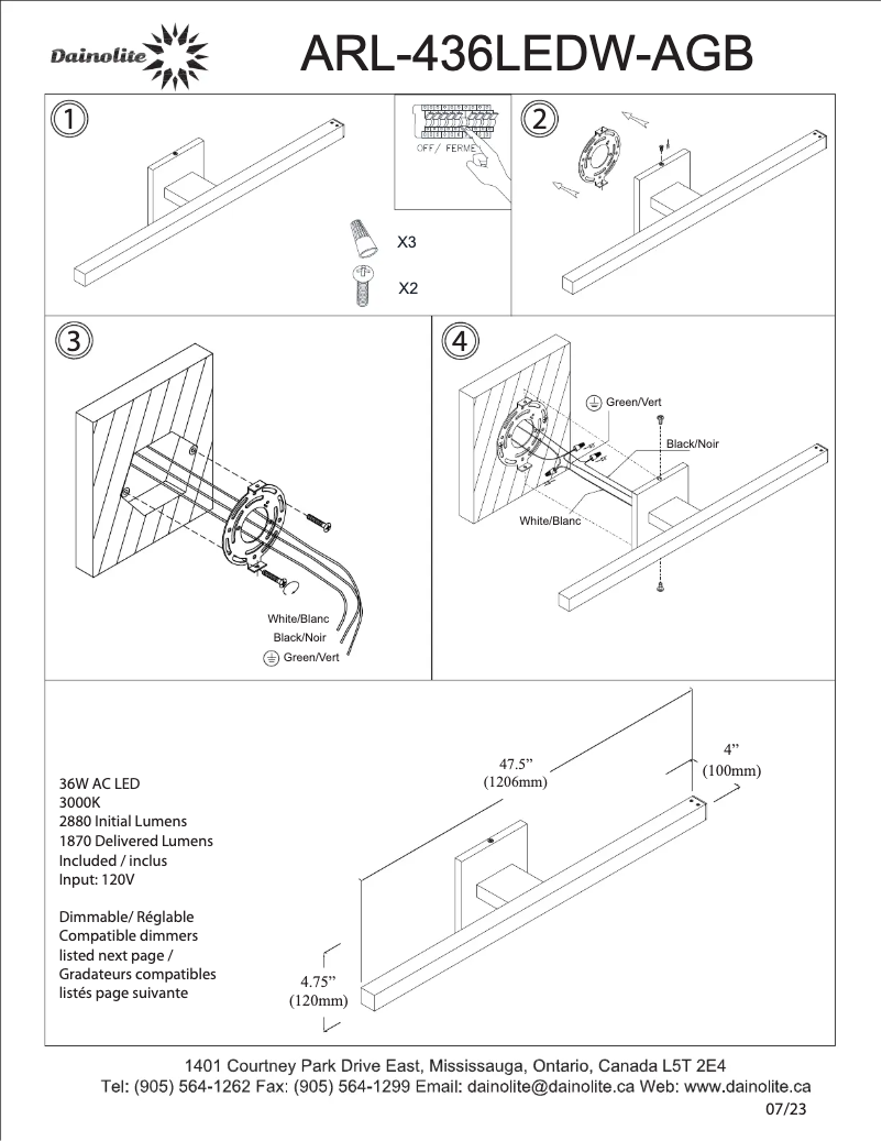 Page 1 de la notice Manuel utilisateur Dainolite Arandel ARL-436LEDW-AGB