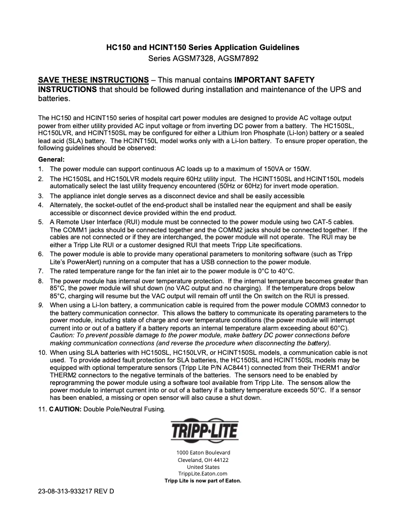 Página 1 del manual Manual de usuario Tripp Lite HCINT150SL