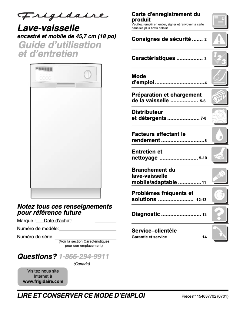 Page 1 de la notice Manuel utilisateur Frigidaire FMB330RGC