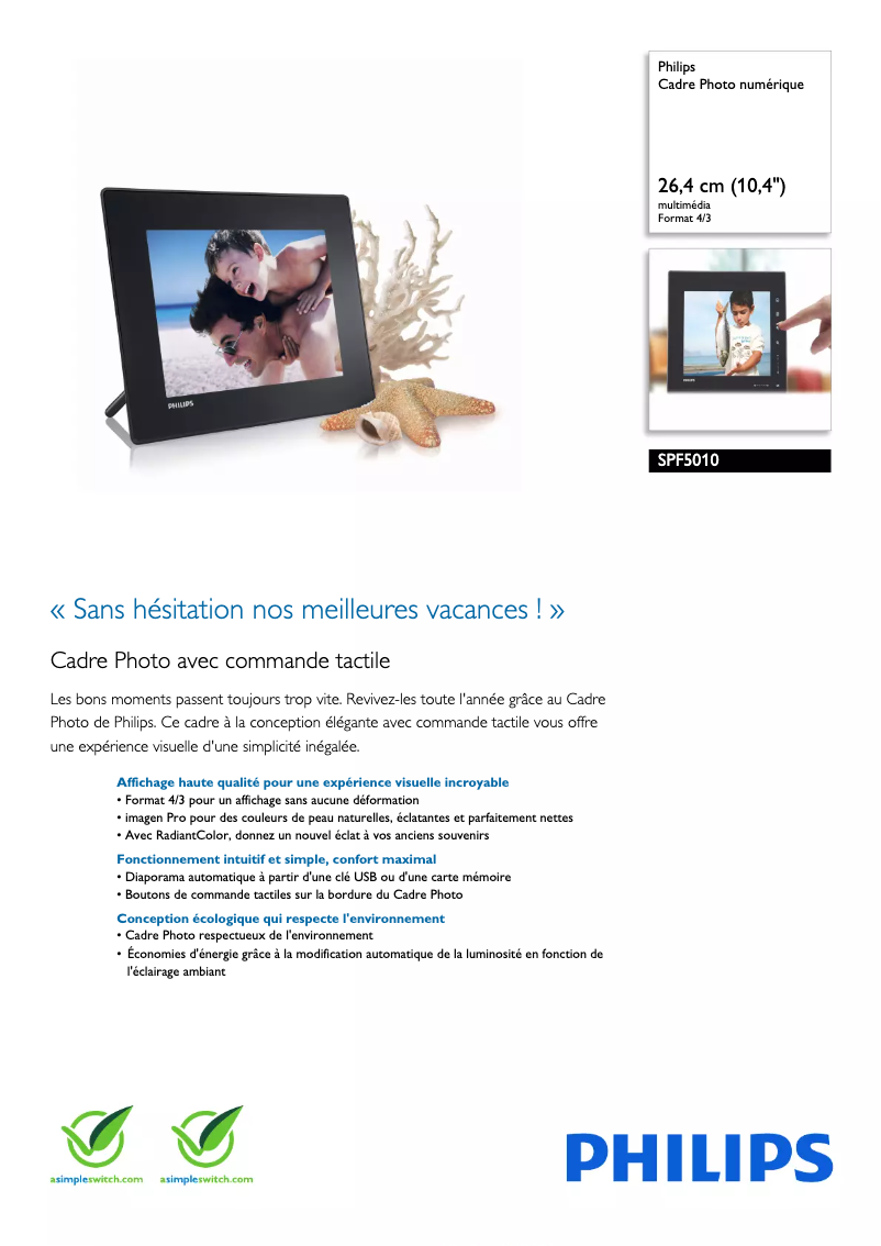 Page 1 de la notice Fiche technique Philips SPF5010