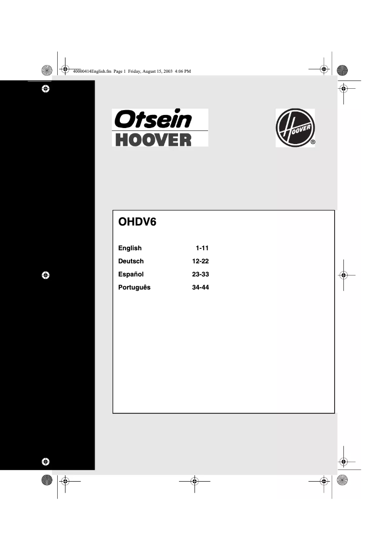 Page n°1 - Manuel utilisateur Otsein-Hoover OHDV 6