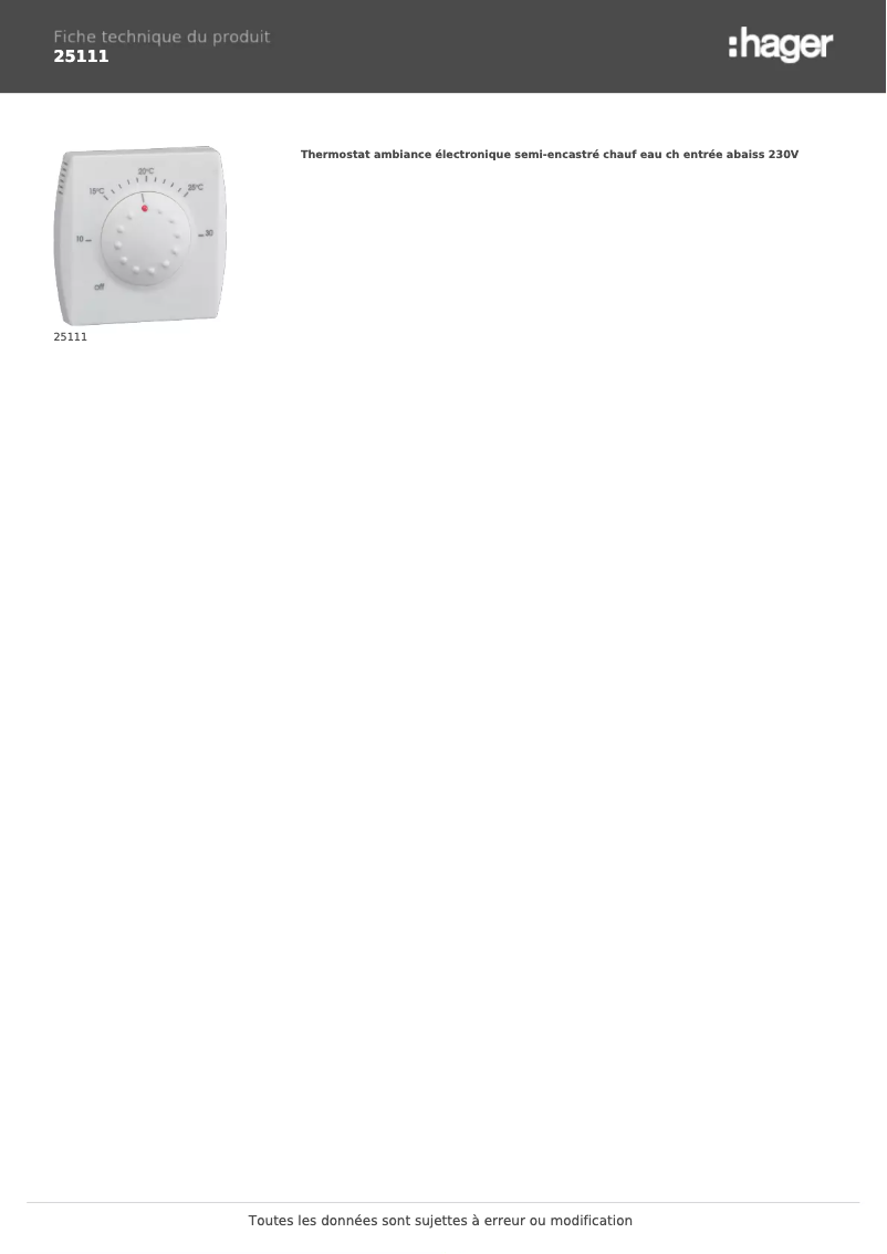 Page n°1 - Fiche technique Hager 25111
