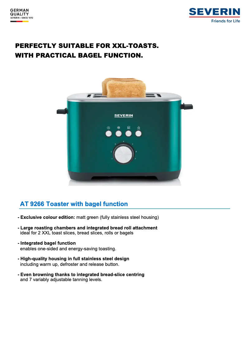 Page 1 de la notice Fiche technique Severin AT 9266
