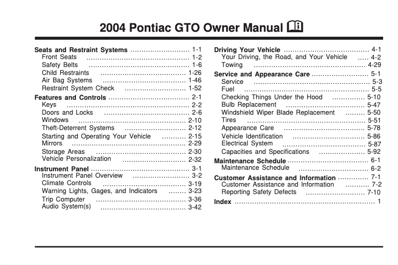 Page n°1 - Manuel utilisateur Pontiac GTO (2004)