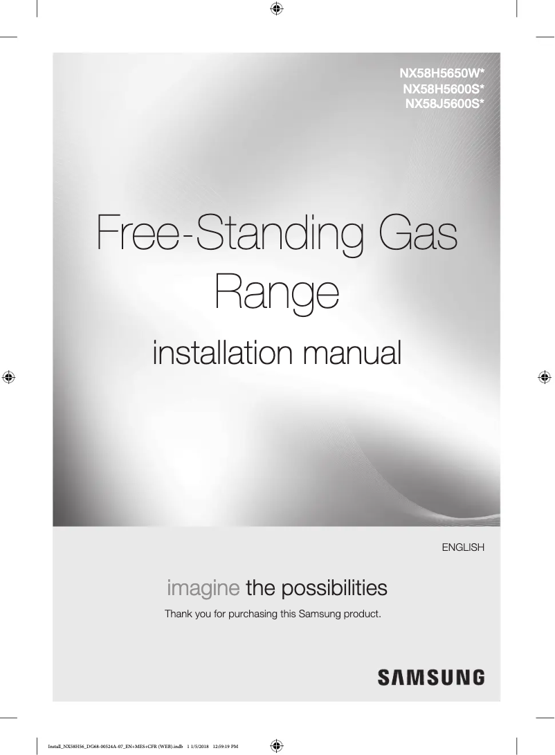 Page 1 de la notice Guide d'installation Samsung NX58J5600SG/AA