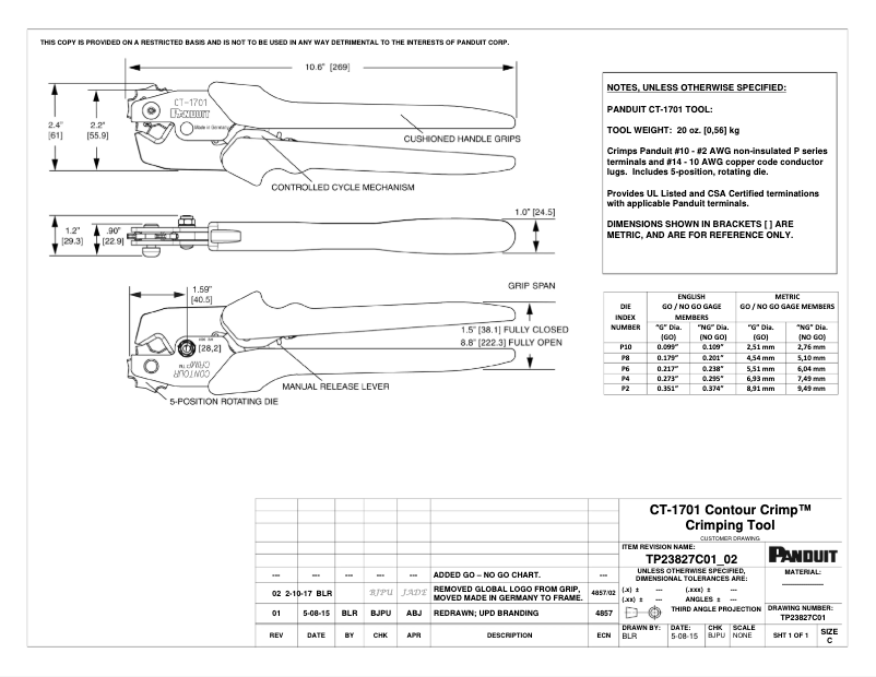 Page 1 de la notice Dessin technique Panduit CT-1701
