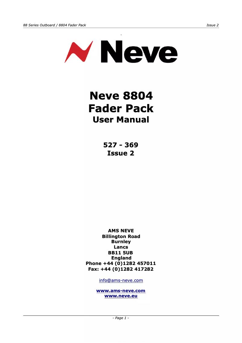 Page n°1 - Manuel utilisateur AMS Neve 8804