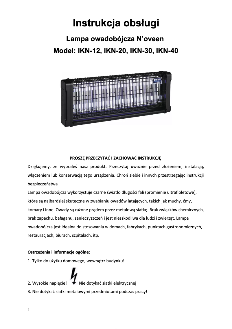 Page n°1 - Manuel utilisateur N'oveen IKN-40