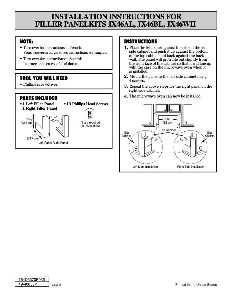 Page 1 de la notice Manuel utilisateur GE JX46WH