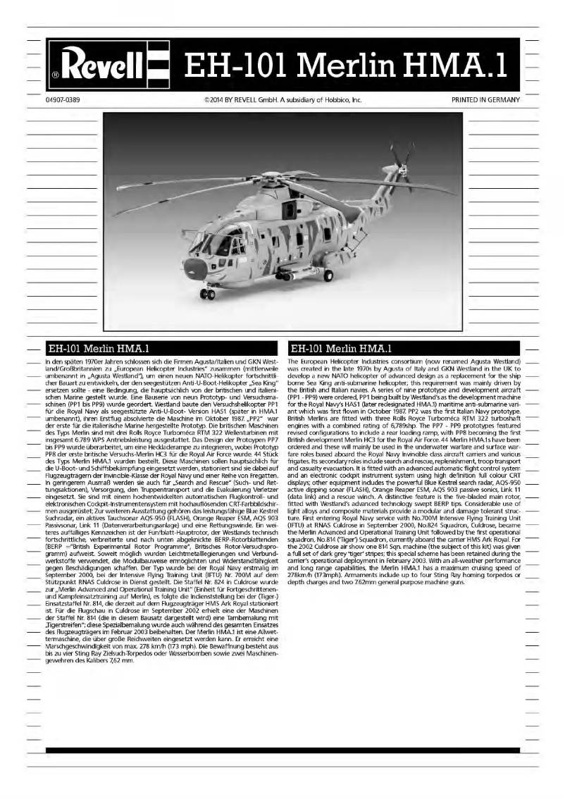 Image de la première page du manuel de l'appareil EH-101 Merlin HMA.1