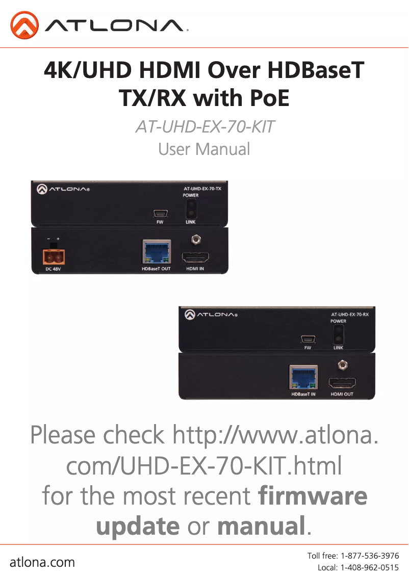 Page 1 de la notice Manuel utilisateur Atlona AT-UHD-EX-70-KIT