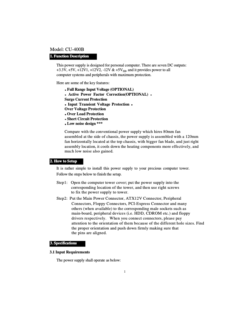 Page 1 de la notice Manuel utilisateur CoolMax CU-400B