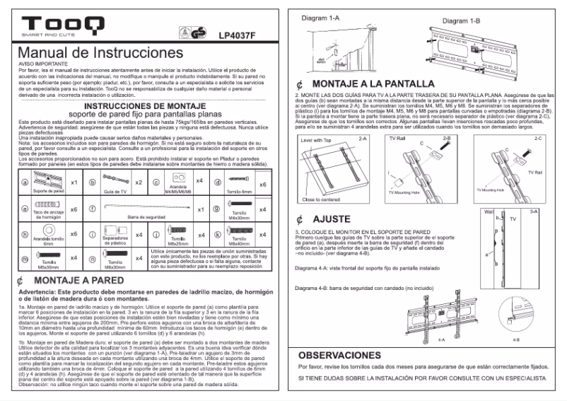 Page 1 de la notice Manuel utilisateur TooQ LP4037F