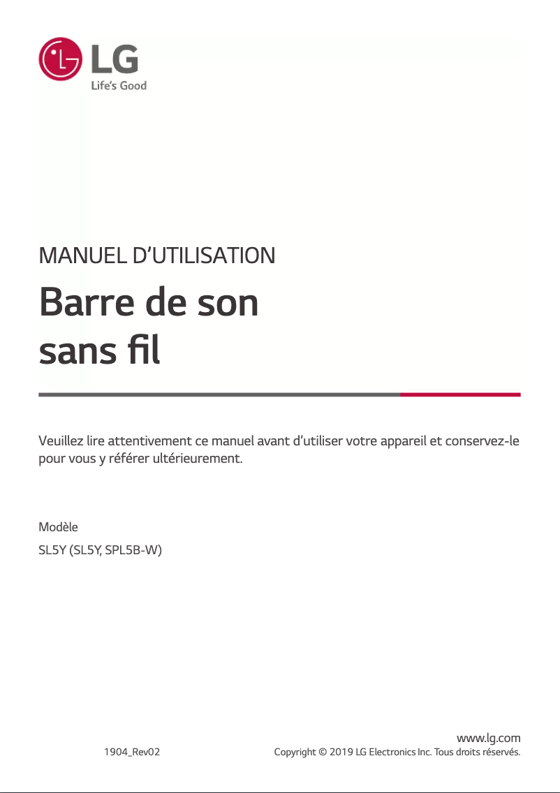 Page 1 de la notice Manuel utilisateur LG SL5Y