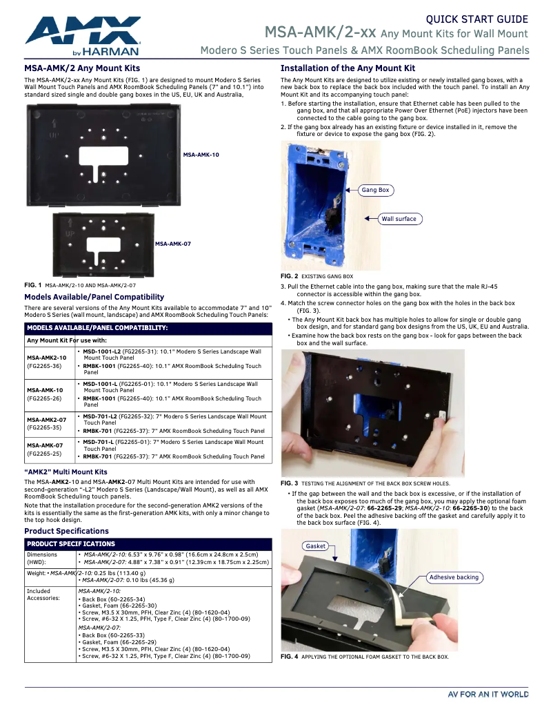 Page n°1 - Manuel utilisateur AMX MSA-AMK2-10
