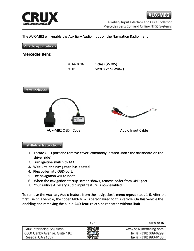 Image de la première page du manuel de l'appareil AUX-MB2