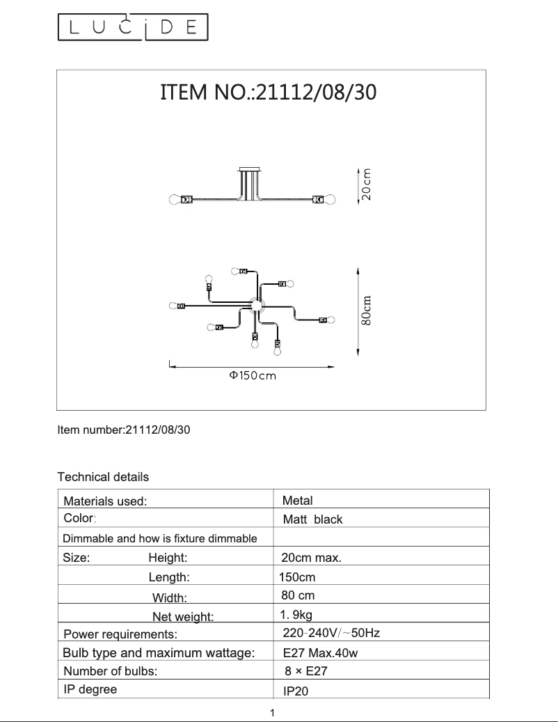 Page n°1 - Manuel utilisateur Lucide Lester