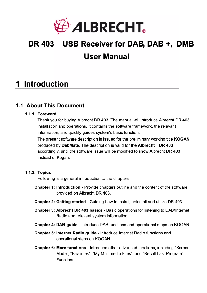Page n°1 - Manuel utilisateur Albrecht DR403