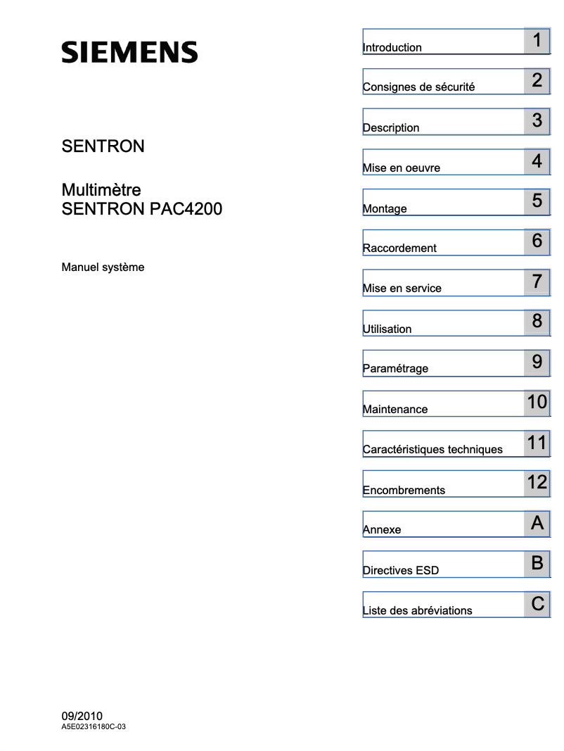 Image de la première page du manuel de l'appareil SENTRON PAC4200