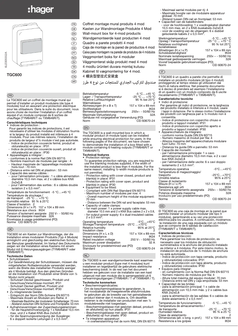 Page n°1 - Manuel utilisateur Hager TGC600