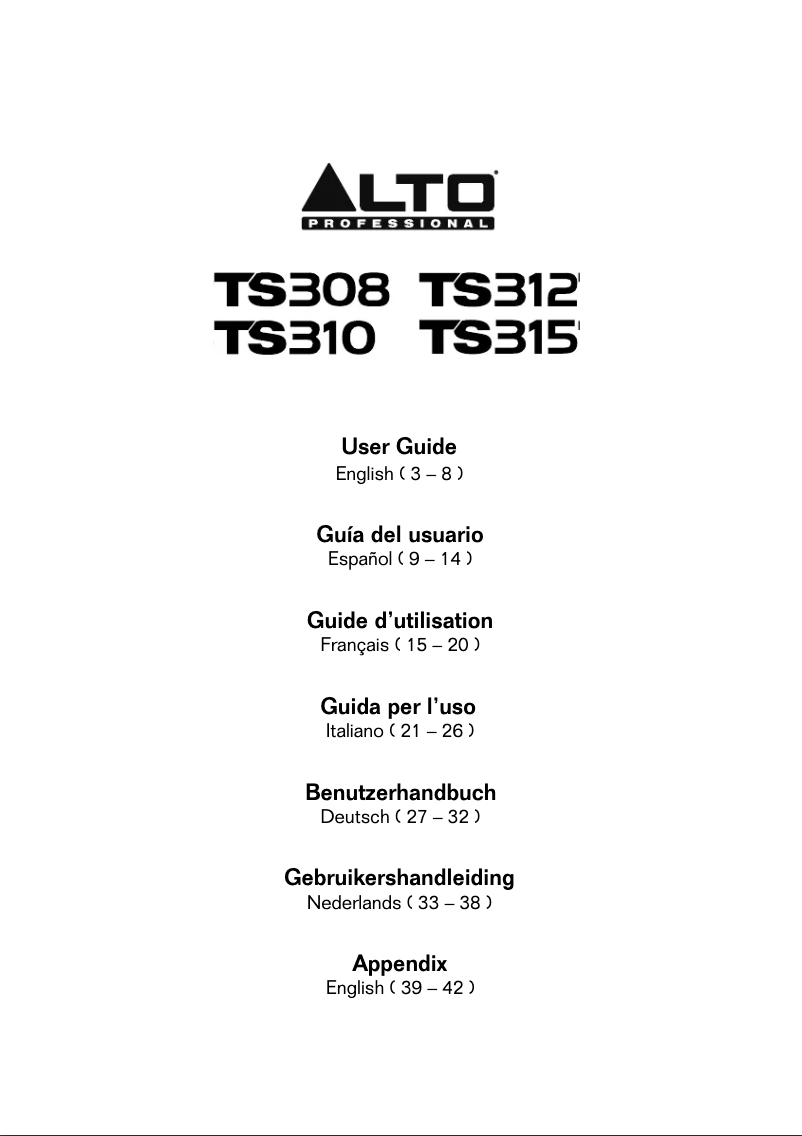 Page n°1 - Manuel utilisateur Alto TS308