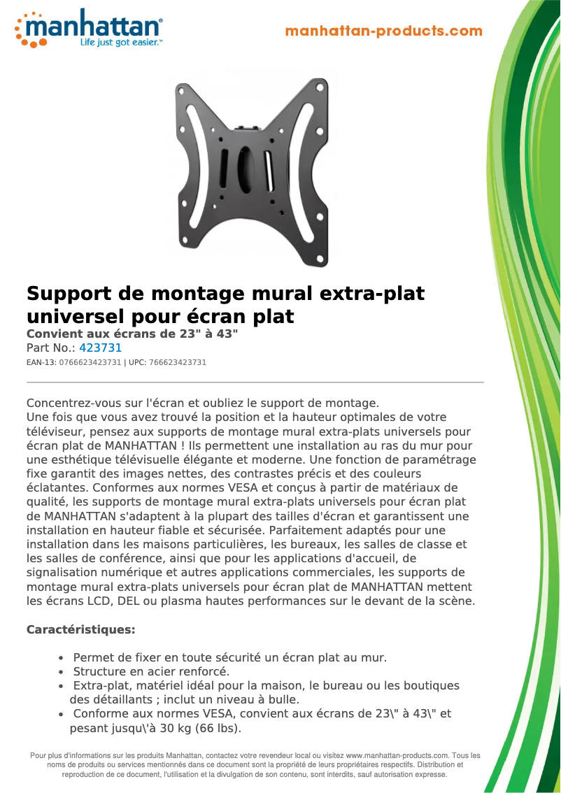 Page 1 de la notice Fiche technique Manhattan 423731