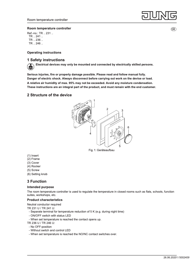 Page n°1 - Manuel utilisateur JUNG TRA241